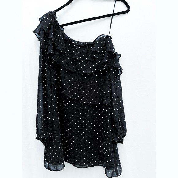 (New with Tags) Intermix Juliette One Shoulder Ruffle Front Mini Dress, Medium - Picture 8 of 12